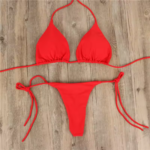 Conjunto de Bikini de color liso con cuello Halter para mujer - Imagen 6
